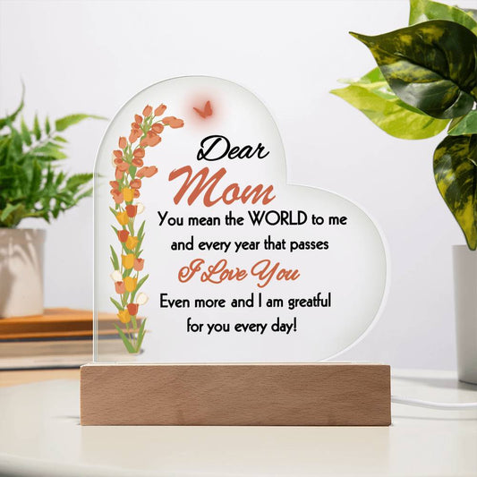 Dear Mom I Love You | Printed Heart Acrylic Plaque