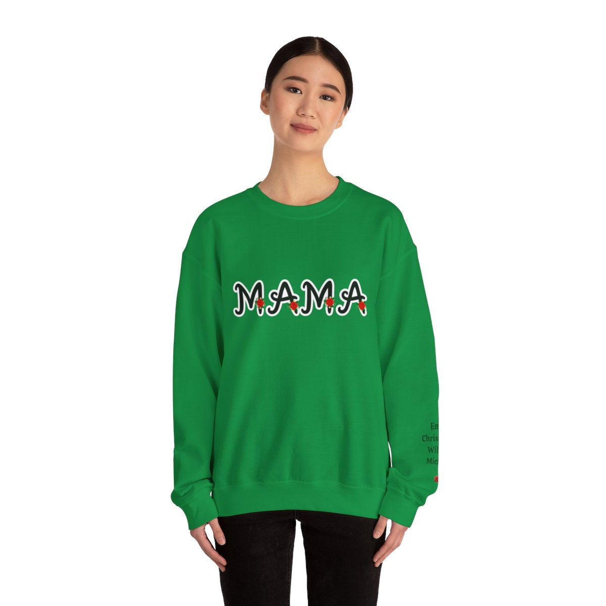 Personalized Mama Sweatshirt with Kid Names on Sleeve | Unisex Heavy Blend™ Crewneck Sweatshirt