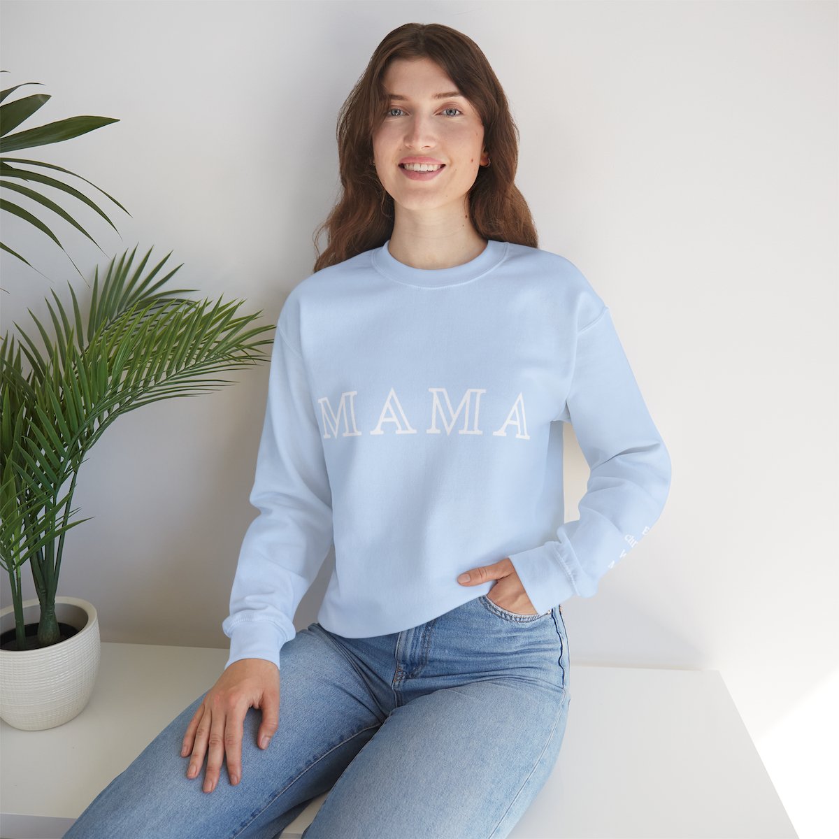 Personalized Mama Sweatshirt with Kid Names on Sleeve | Unisex Heavy Blend™ Crewneck Sweatshirt