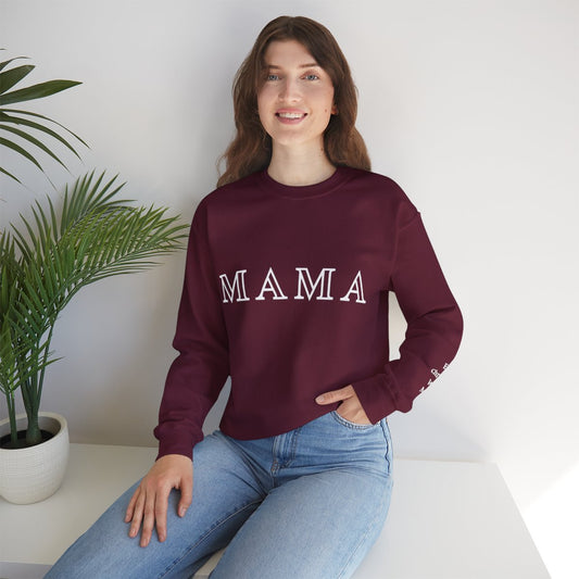 Personalized Mama Sweatshirt with Kid Names on Sleeve | Unisex Heavy Blend™ Crewneck Sweatshirt