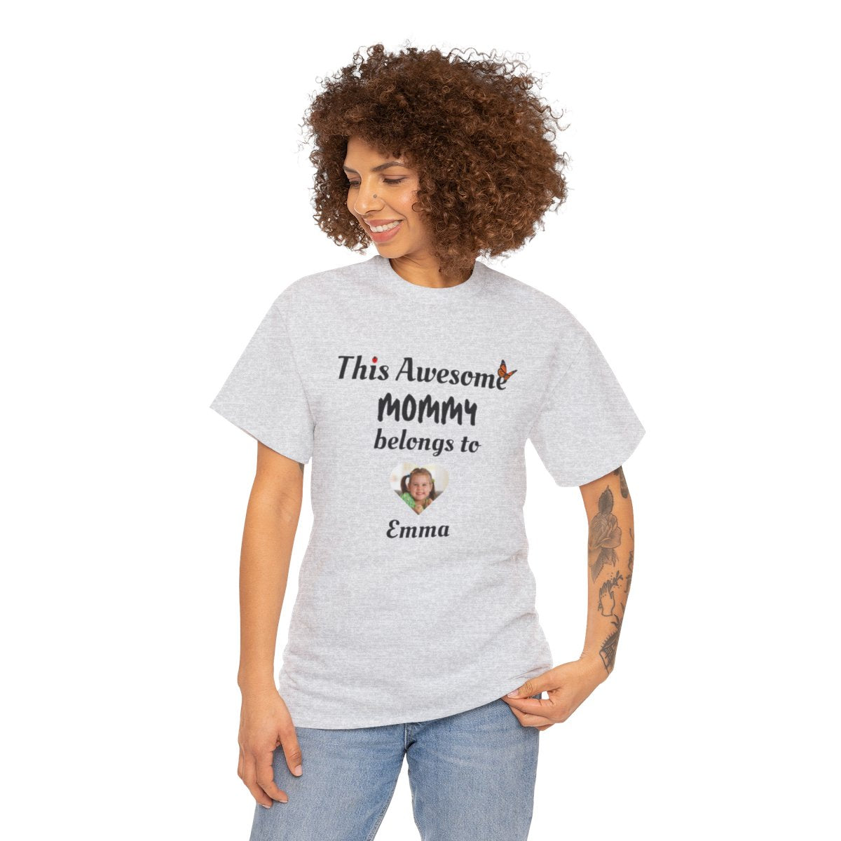 Personalized This Awesome (Mom/Mommy/Nana/Grandma) Customizable Photo Cotton T-Shirt