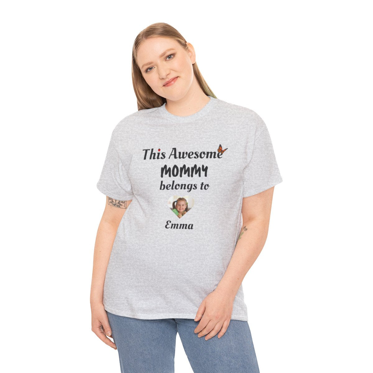 Personalized This Awesome (Mom/Mommy/Nana/Grandma) Customizable Photo Cotton T-Shirt